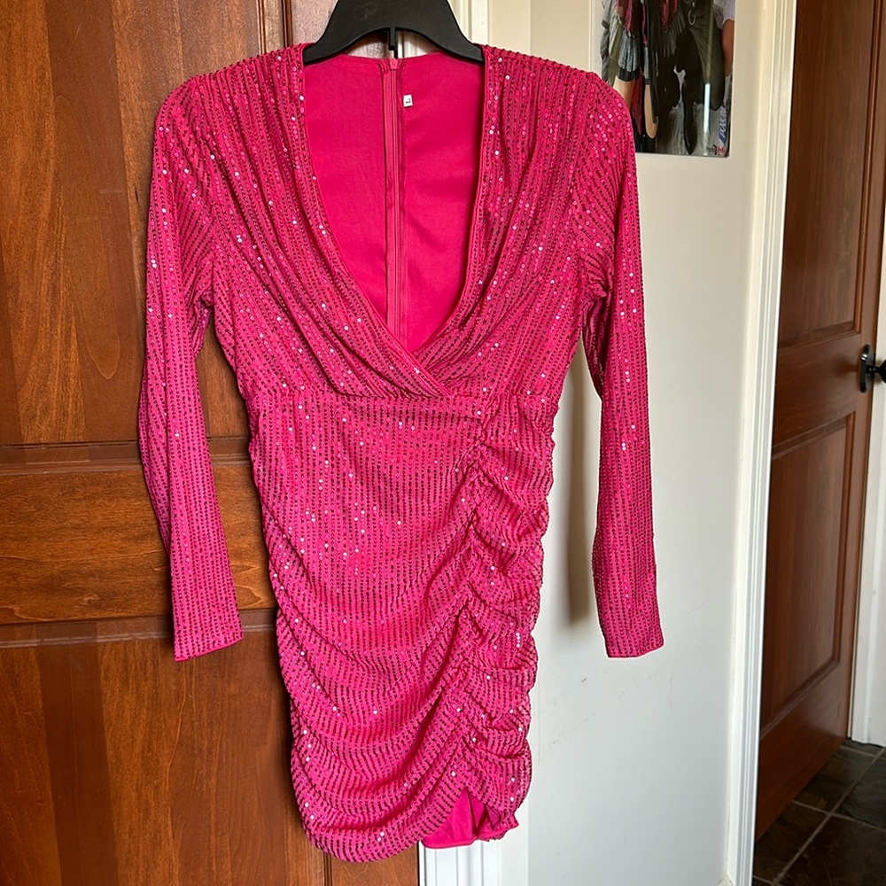 Hot pink sequins dress